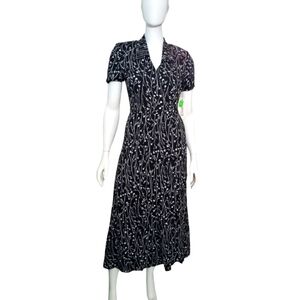 Vintage K.C. Spencer New York Floral Black Wrap Maxi Dress Size 10 NWT